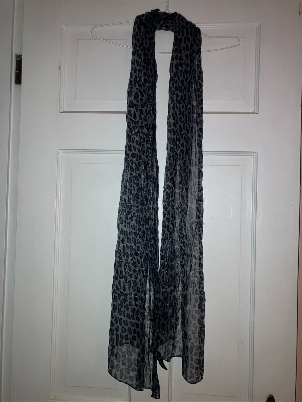 Echo Metallic Gray Leopard Print Lightweight Scarf